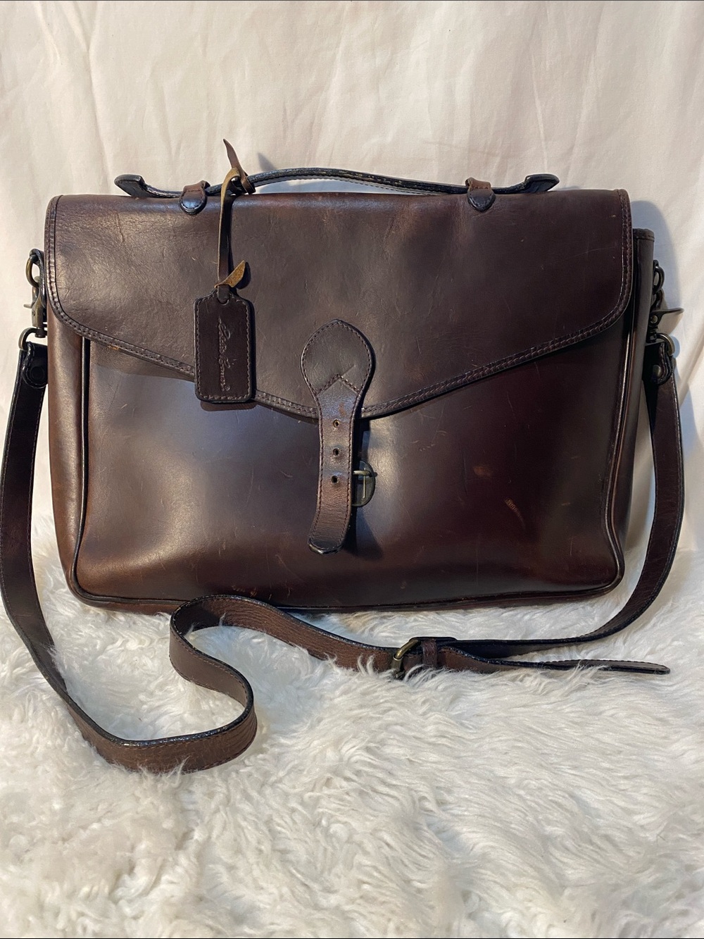 Vintage Eddie Bauer Dark Brown Leather Briefcase Messenger Bag